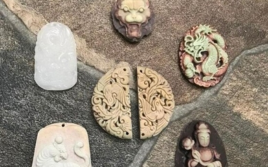 Group of Asian Carved Art Pendants