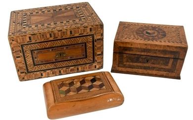 Group of Three Marquetry Inlaid Boxes