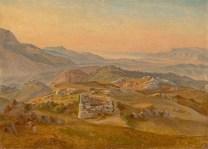 Gustav Friedrich Papperitz 1813 – Dresden – 1861 Blick von Civitella bei Olevano auf den Monte Serrone und die Volkser Berge.