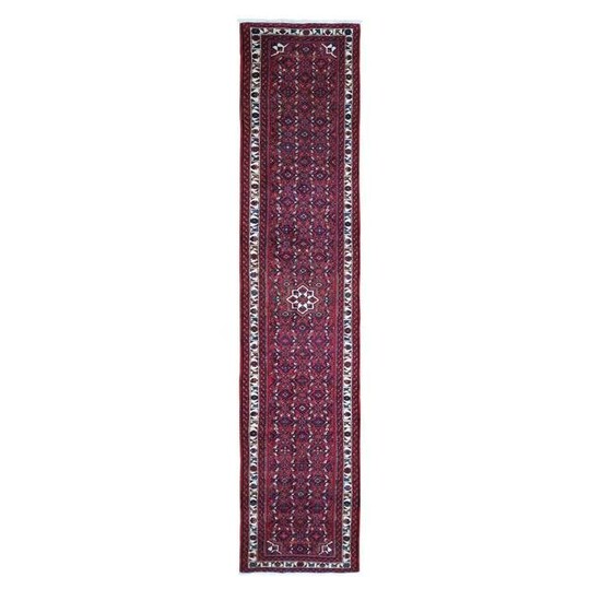 Hand Knotted Red Vintage Persian Hamadan Hussainabad
