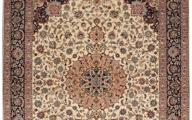 Hand-knotted Tabriz 50L Cream Wool/Silk Rug 9'10" x