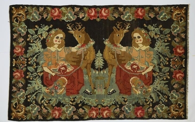 Hand woven wool Bessarabian pictorial kilim, 8' x 5'