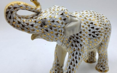 Herend Hungary Gold Fishnet Limited Edition Porcelain Elephant Figure