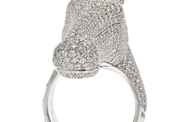 Hermes 18K White Gold 4 Carat Diamond Galop Horse Ring
