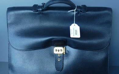 Hermes briefcase in black grained leather and golden ironwork