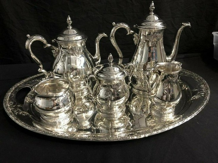 International Prelude Hand Chased Sterling Tea Set With