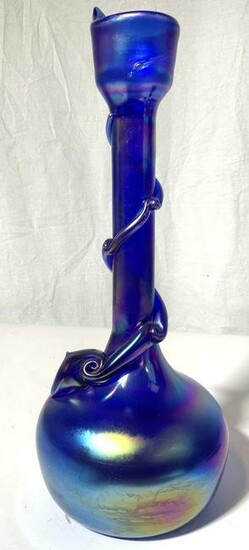 Iridescent Glass Vase Beveled Vine Detail