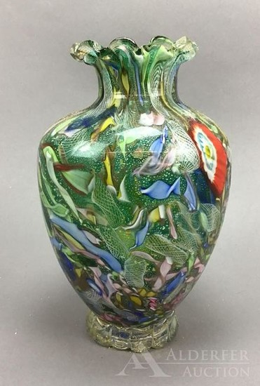 Italian Millefiori Art Glass Vase