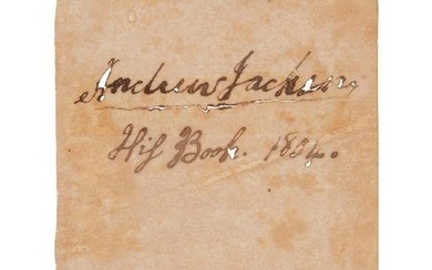 JACKSON, Andrew (1767-1845). Signature ("Andrew Jackson"), on a blank leaf excised from a book.
