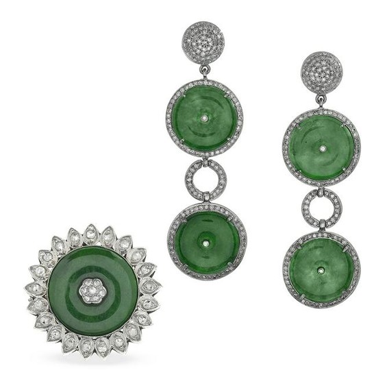 Jade and Diamond Earrings and Ring