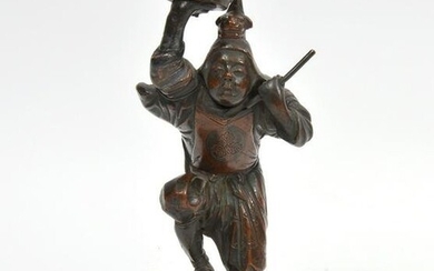Japanese Bronze Drummer Figural Candleholder