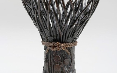 Japanese Parcel-Gilt Bronze Reed Form Vase