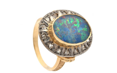 Jewellery Ring RING, 18K gold, opal triplet, rose cut diamond...