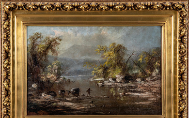 John R. Johnston, (1826-1895) - River Scene with Fisherman
