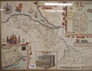 John Speede, antique double-sided hand coloured engraved map...