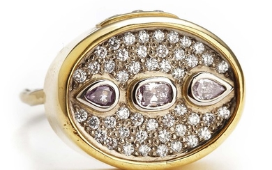 Josephine Bergsøe: A pink diamond ring “Cocktail Pave” set with pink diamonds and white brilliant-cut diamonds, mounted in 18 and 22k gold and white gold.