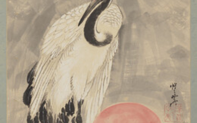 KAWANABE KYOSAI (1831-1889) Rising Sun and Crane