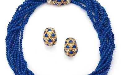 LAPIS LAZULI AND DIAMOND NECKLACE WITH EARCLIPS, BY VAN CLEEF...
