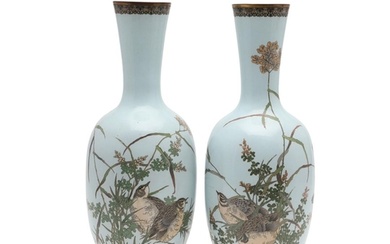LARGE PAIR OF JAPANESE CLOISONNE VASES. Meiji period, a larg...