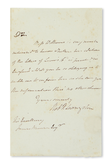 LIVINGSTON, ROBERT R. Autograph Letter Signed, "Rob'tR Livingston," to James Monroe, inquiring on...