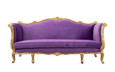 LOUIS XV STYLE GILTWOOD UPHOLSTERED CANAPE