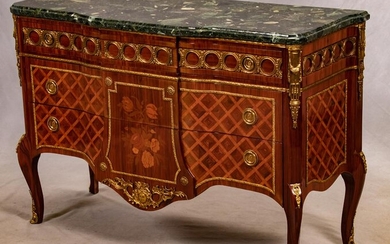 LOUIS XVI STYLE MARQUETRY AND BRONZE COMMODE