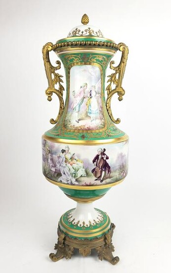Large 19th C. Sevres Porcelain & Bronze Urn