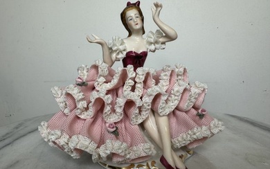 Large Germany Dresden Porcelain Lace Woman with