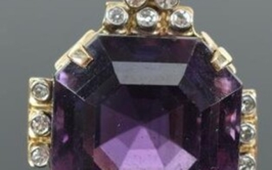 Large faceted amethyst pendant with diamonds in 14K