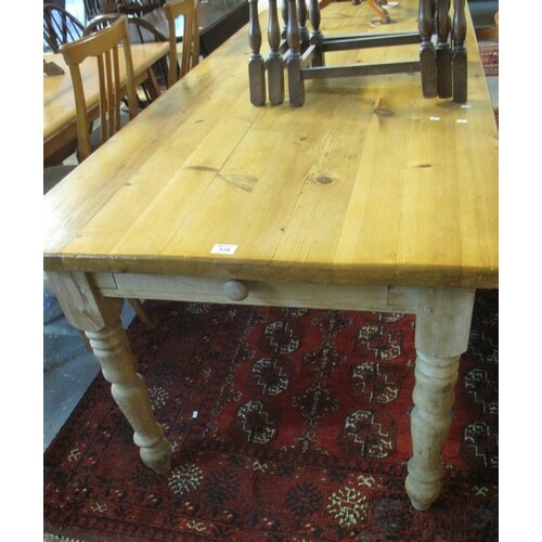 Large, modern pine farmhouse style kitchen table on turned s...