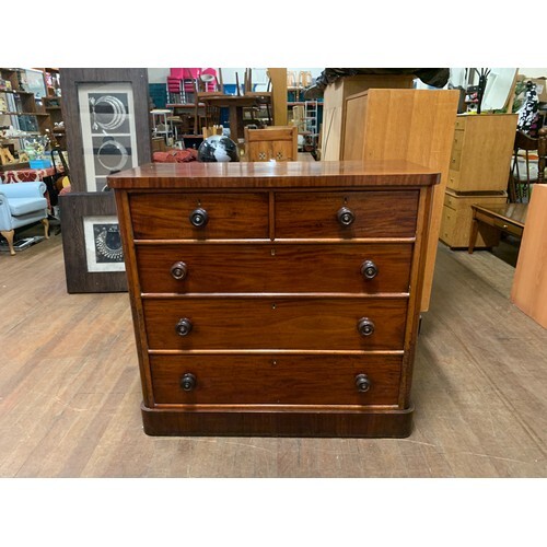 Large solid wood antique two over 3 chest of drawers. 107cm ...