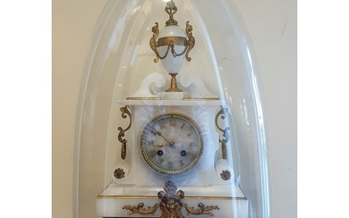 Late 19th Century French Alabaster Mantel Clock under Glass ...