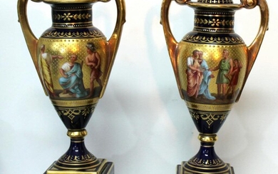 Late 19th century Pair of Vienna Porcelain Covered Urns