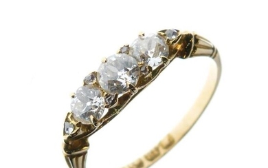 Late Victorian 18ct gold and three stone diamond ring,...