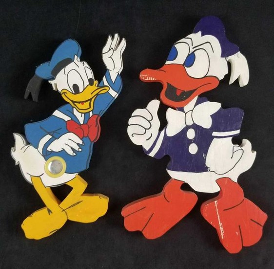 Lot Of Two Hand Carved Painted Donald Duck Wall Art