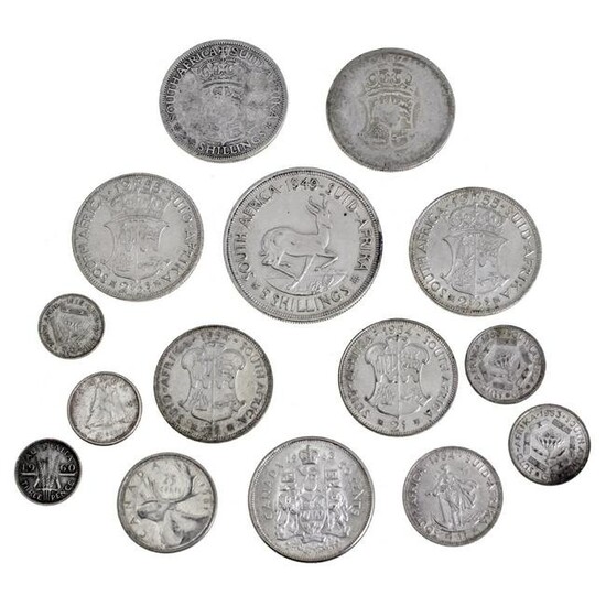 Lot of 15 Silver Coins from South Africa, Canada and