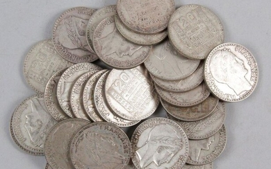 Lot of 28 silver pieces of 20 Fr TURIN. 23 coins from 1933 (AB) - 4 coins from 1938 (AB) and 1 coin from 1934 (AB)