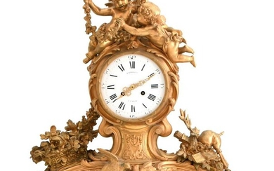 Louis XV Style Gilt Bronze Figural Mantel Clock