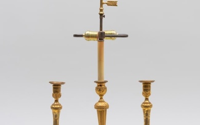 Louis XVI Style Ormolu Candlestick Lamp and A Pair of Louis XVI Style Ormolu Candlesticks