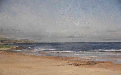 Louisa Trotter (British, B.1982) "Cheswick Beach", oil on board, signed and dated '19 to lower