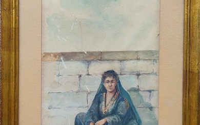 MARCHETTINI Emilio (XIX-XX) Aquarelle représentant une femme assise Signée en bas à droite, datée 1896...