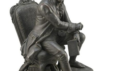 METAL SCULPTURE OF A SEATED BENJAMIN FRANKLIN Late 19th