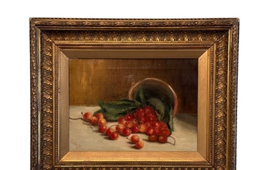 M.Ferris Still life of cherries Oil on canvas Signed 22...