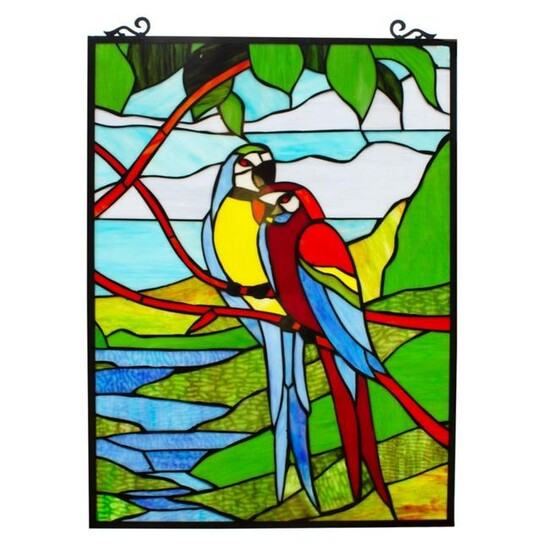 Macaw Lovebirds Stained Art Glass Hanging Window