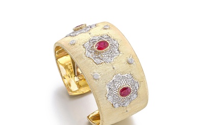 Mario Buccellati Ruby and Diamond Cuff Bracelet | 馬里奧 布契拉提 | 紅寶石 配 鑽石 手鐲