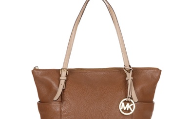 Michael Kors, a tan leather Jet Set Top Zip tote, featuring ...