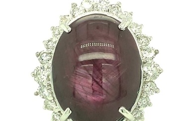 Mid-Century Star Ruby and Diamond 18k White Gold Cocktail Ring, circa 1950s