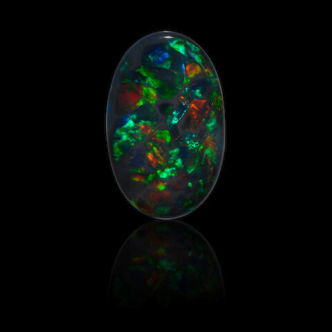 Midnight Black Opal with Red and Green Pattern--"Cathedral Window"