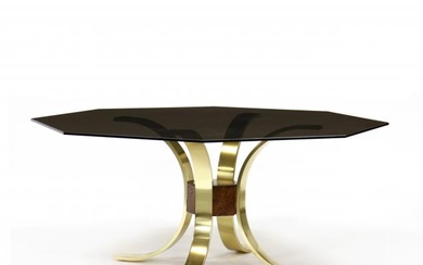 Milo Baughman Style Brass and Glass Dining Table