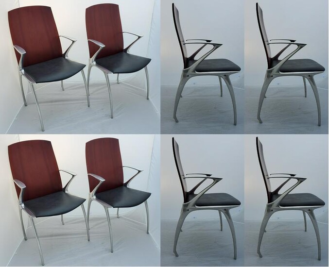 Modern Leather & Wooden Chairs W/Chrome Legs